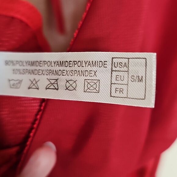 Oh La La Cheri Paris Red Maxi Lingerie Dress Small/Medium Drape Back Waist Cinch - Picture 11 of 12